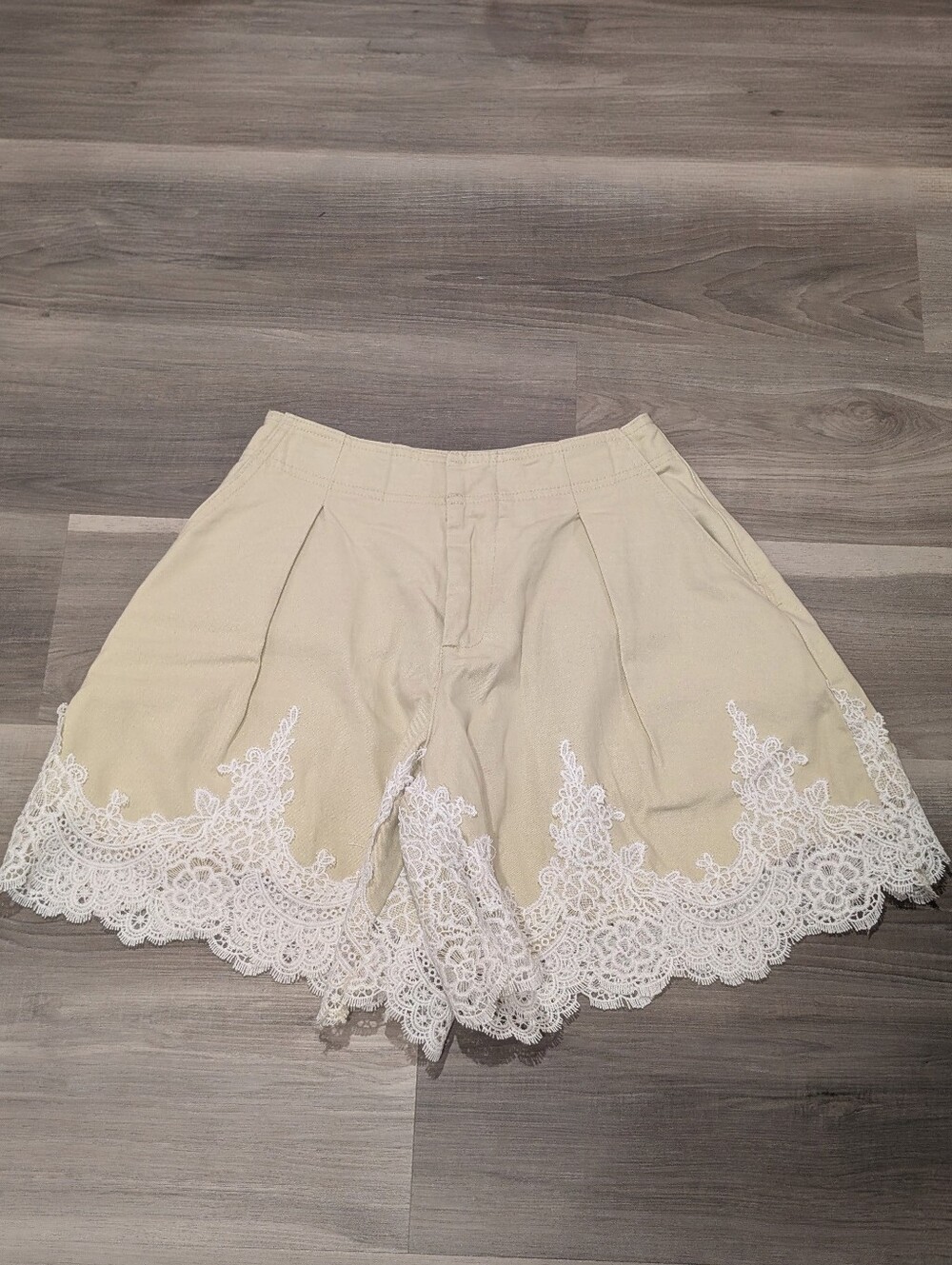 English Factory | Pleated Lace Hem Utility Shorts In Beige
